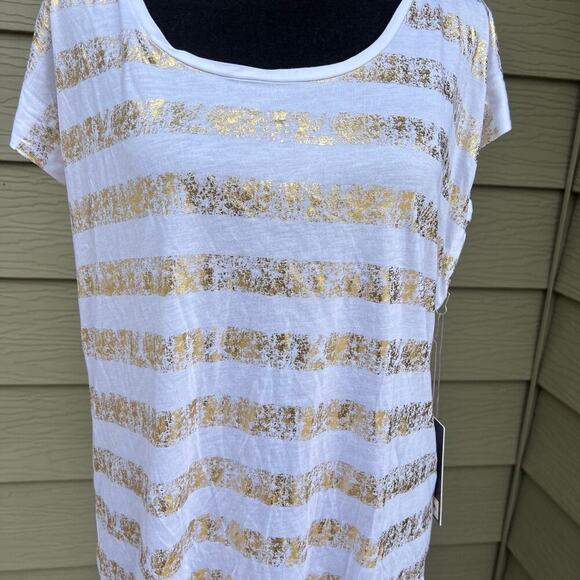 JENNIFER  LOPEZ women's size M T-shirt, white with gold stripes, short sleeves - Picture 2 of 6